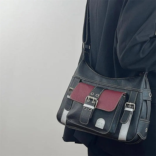 Black Burgundy Buckle Utility Bag