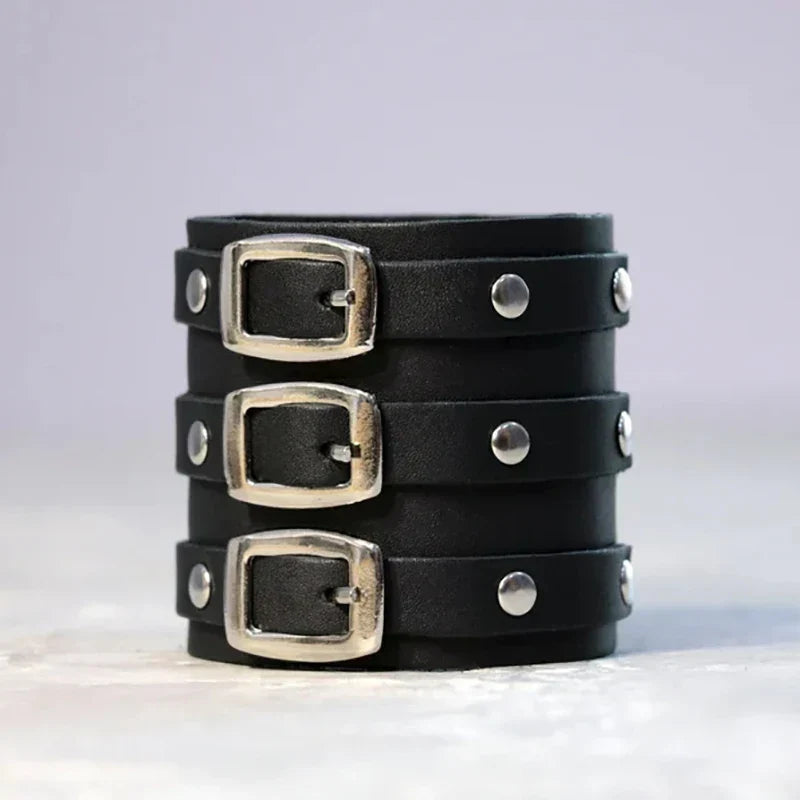 Black Triple Buckle Cuff Bracelet