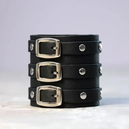 Black Triple Buckle Cuff Bracelet