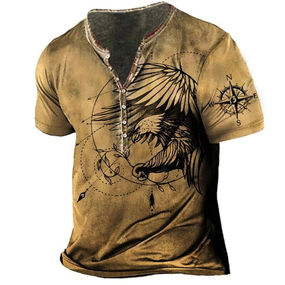 Men's Tan Distressed Pirate Skull Henley - alternate view, shown with a person (3 of 5)