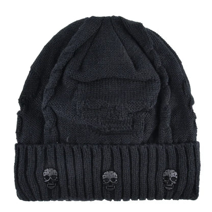 Men's Black Gray Knit Skull Stud Beanie - front studio view (1 of 5)