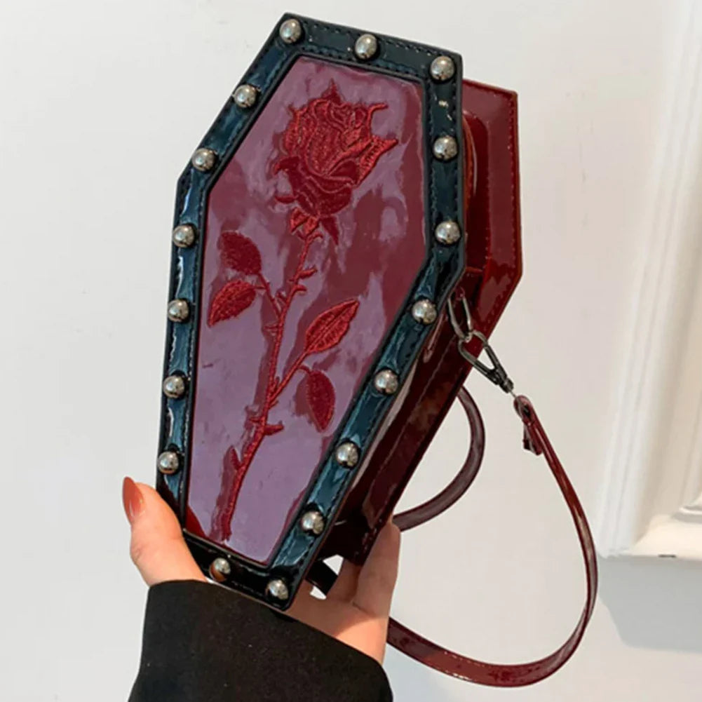 Women's Coffin Purse - alternate view, shown with a person (2 of 2)
