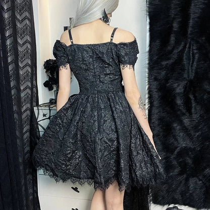 Black Jacquard Spiderweb Mini Dress