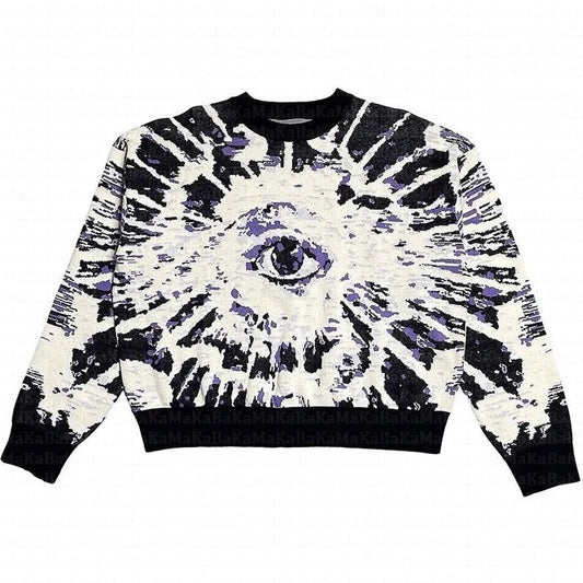 Unisex White Black Eye Sunburst Knit Pullover - front studio view