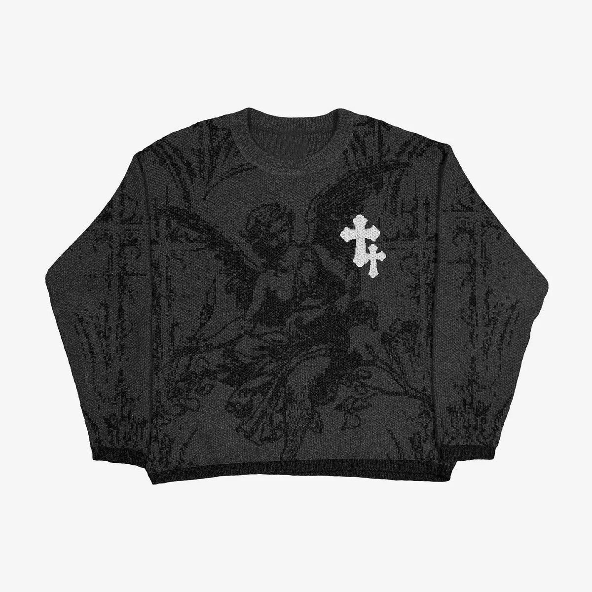 Unisex Charcoal Angel Knit Pullover - front studio view