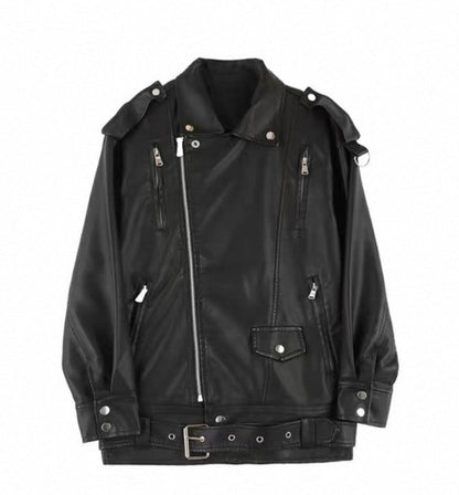 Women's Oversized Leather Jacket Black