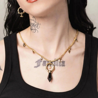 CRESCENT WARD NECKLACE (GOLD-OBSIDIAN)