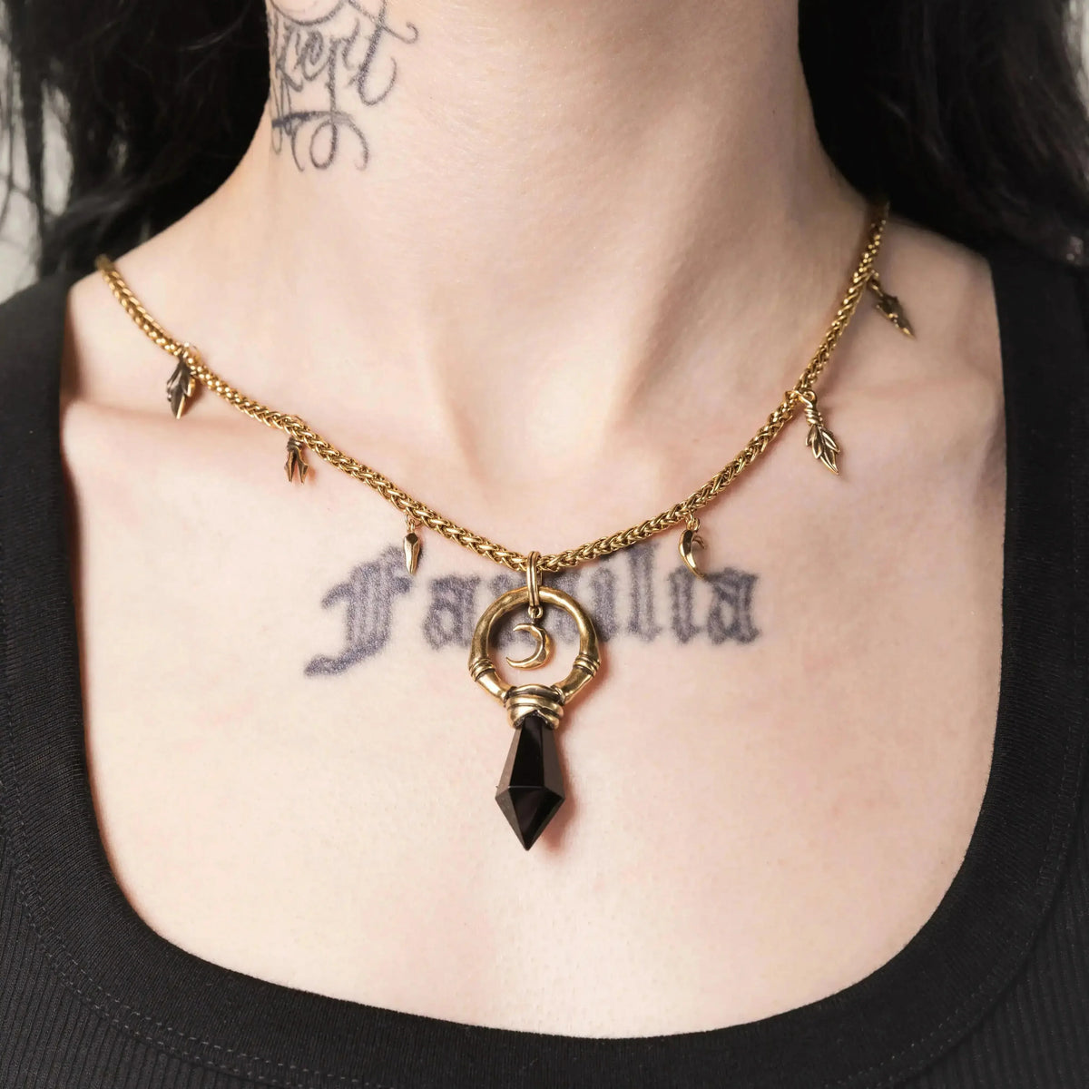 CRESCENT WARD NECKLACE (GOLD-OBSIDIAN)