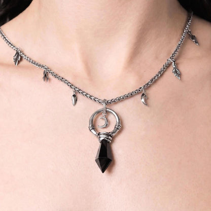 CRESCENT WARD NECKLACE (SILVER-OBSIDIAN)