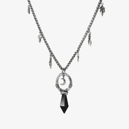 CRESCENT WARD NECKLACE (SILVER-OBSIDIAN)