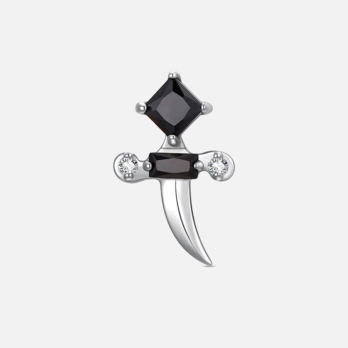 Silver with black cubic zirconia crystal dagger titanium flatback stud, product view 4 – PUNKYOUTH