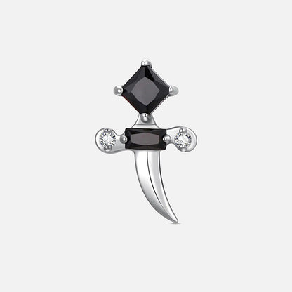 Silver with black cubic zirconia crystal dagger titanium flatback stud, product view 4 – PUNKYOUTH