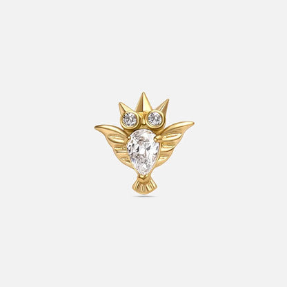 Gold with clear cubic zirconia crystal owl titanium flatback stud, product view 6 – PUNKYOUTH