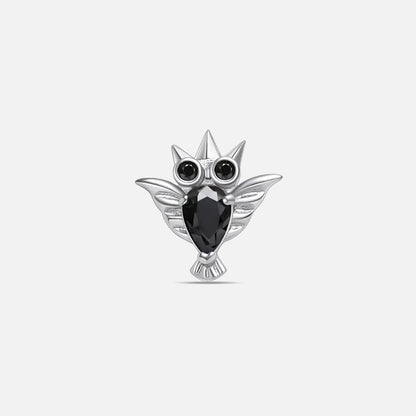 Silver with black cubic zirconia crystal owl titanium flatback stud, product view 5 – PUNKYOUTH