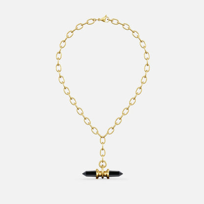 Gold Dual Prism chain necklace with black horizontal prism pendant