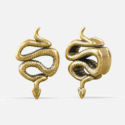 Pair of gold Enigmatic Serpent tunnels with coiled snake fronts