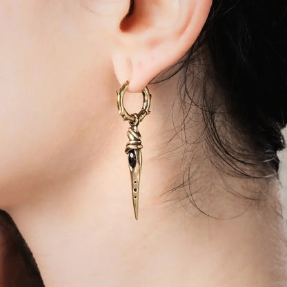 EYE DAGGER EARRINGS  (GOLD-OBSIDIAN)