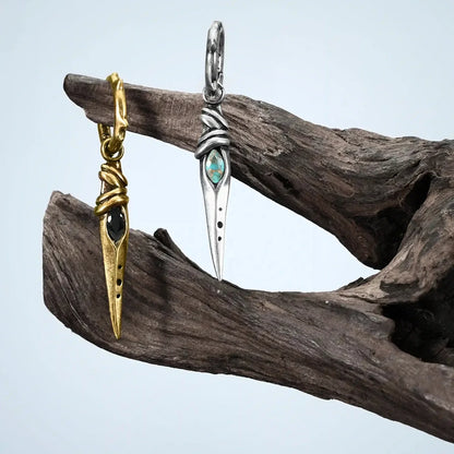 EYE DAGGER EARRINGS  (GOLD-OBSIDIAN)