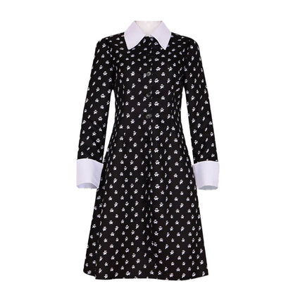 Black Skull-Print Collar Mini Dress