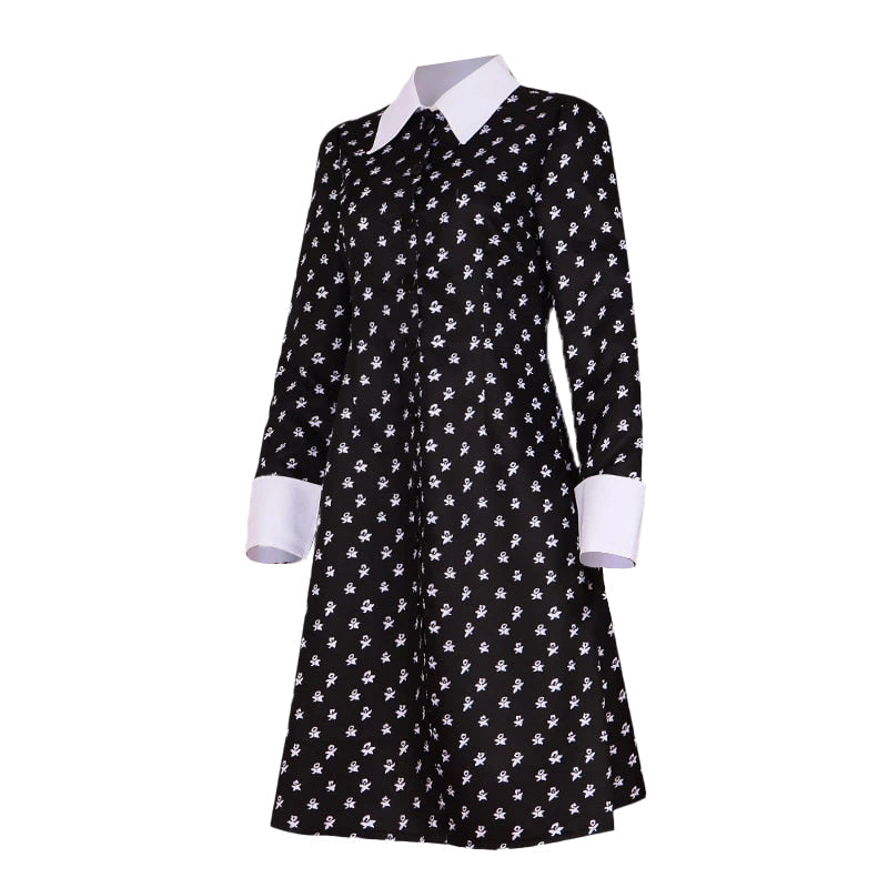 Black Skull-Print Collar Mini Dress