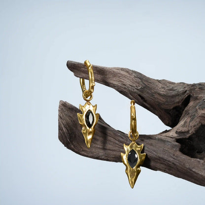 KNAPPED STONE EARRINGS (GOLD-OBSIDIAN)