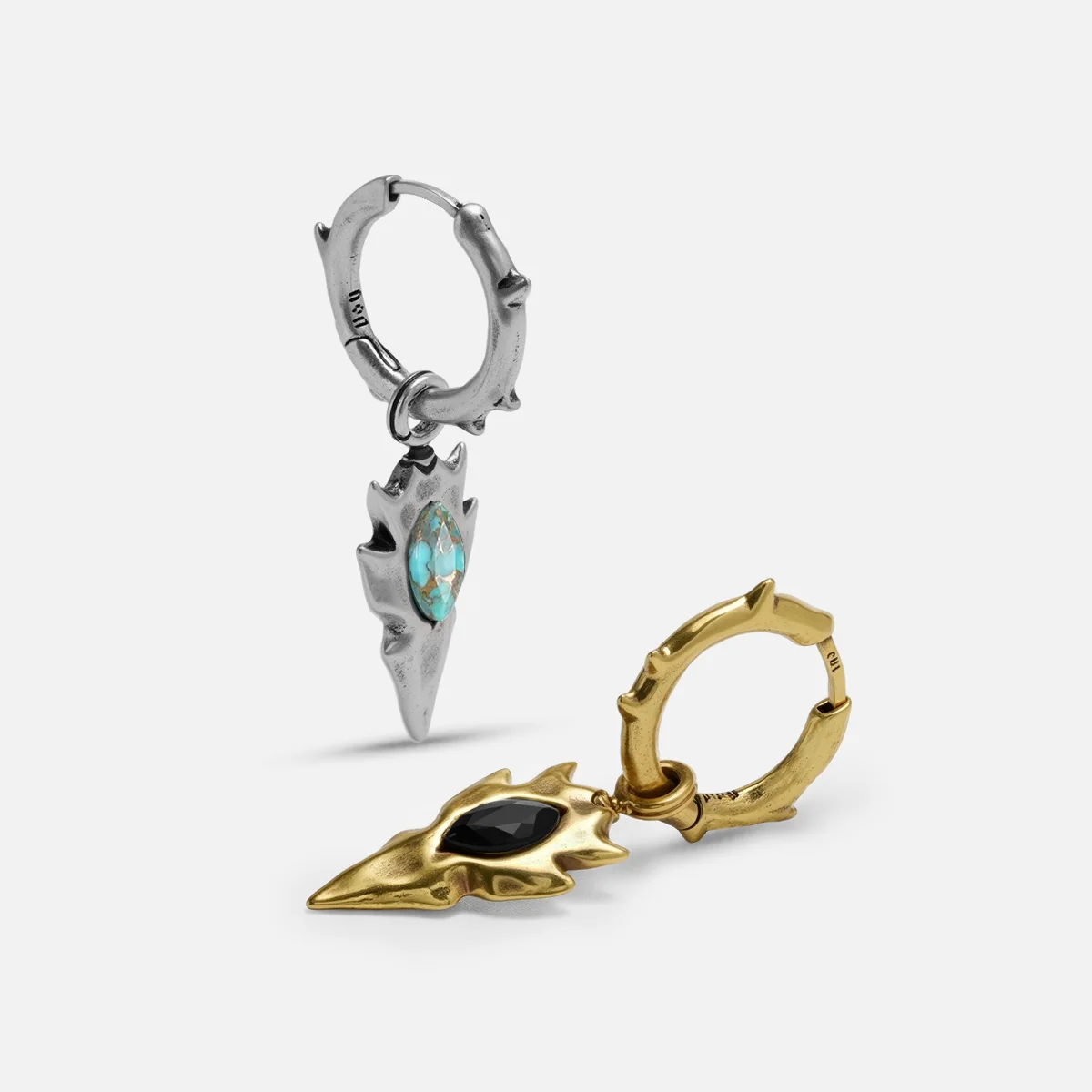 KNAPPED STONE EARRINGS (SILVER-TURQUOISE)