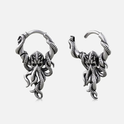 Silver-tone Kraken Mystique hoop earrings with detailed octopus pendants