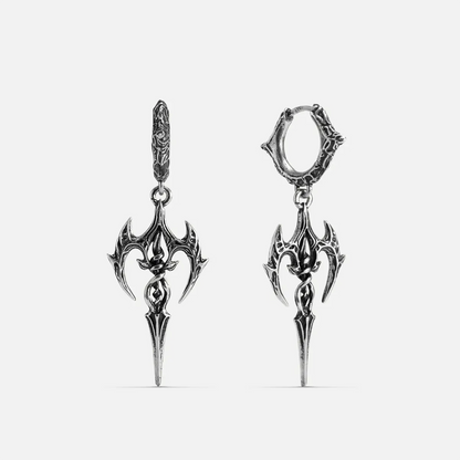 Longinus Halo Piercer Earrings in 925 sterling silver, pair shown front and back on white, highlighting the winged halo frame