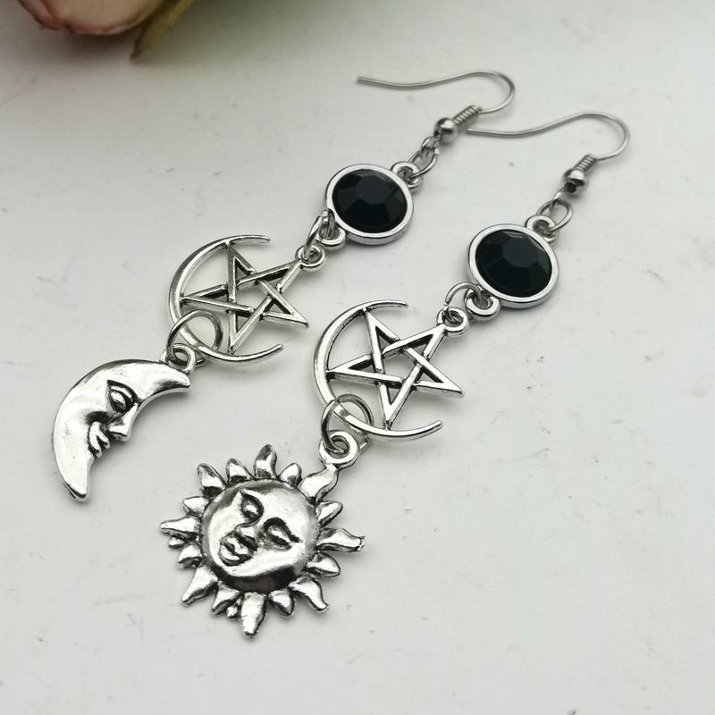 Women's Silver Moon Star Drop Earrings - alternate studio view (2 of 4)