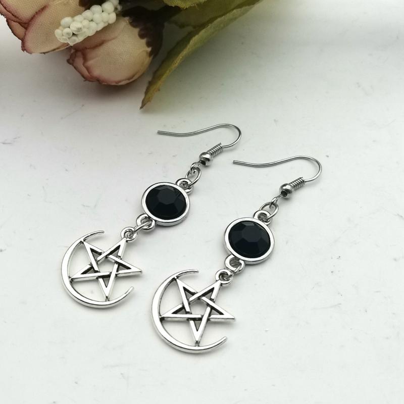 Women's Silver Moon Star Drop Earrings - primary lifestyle photo (1 of 4)