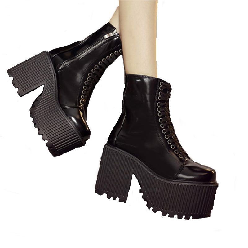 Shiny Stompers Lace-Up Boots