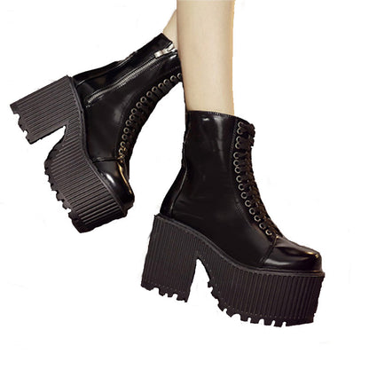 Shiny Stompers Lace-Up Boots