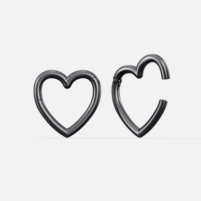 Pair of black Romantic Heart ear weights with open heart shapes