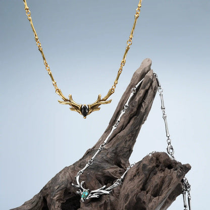 SACRED ANTLER COLLAR NECKLACE（SILVER-TURQUOISE)