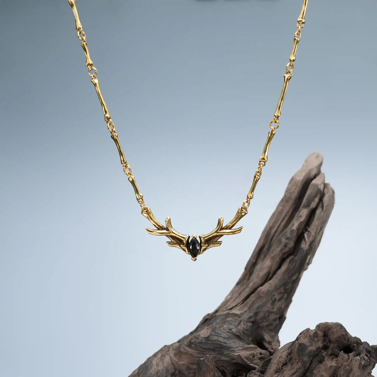 SACRED ANTLER COLLAR NECKLACE (GOLD-OBSIDIAN)