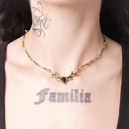 SACRED ANTLER COLLAR NECKLACE (GOLD-OBSIDIAN)