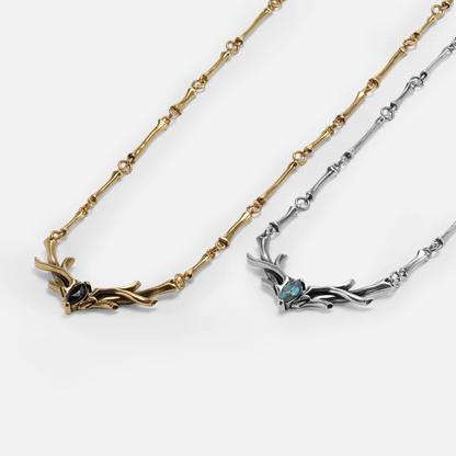 SACRED ANTLER COLLAR NECKLACE  (SILVER-OBSIDIAN)