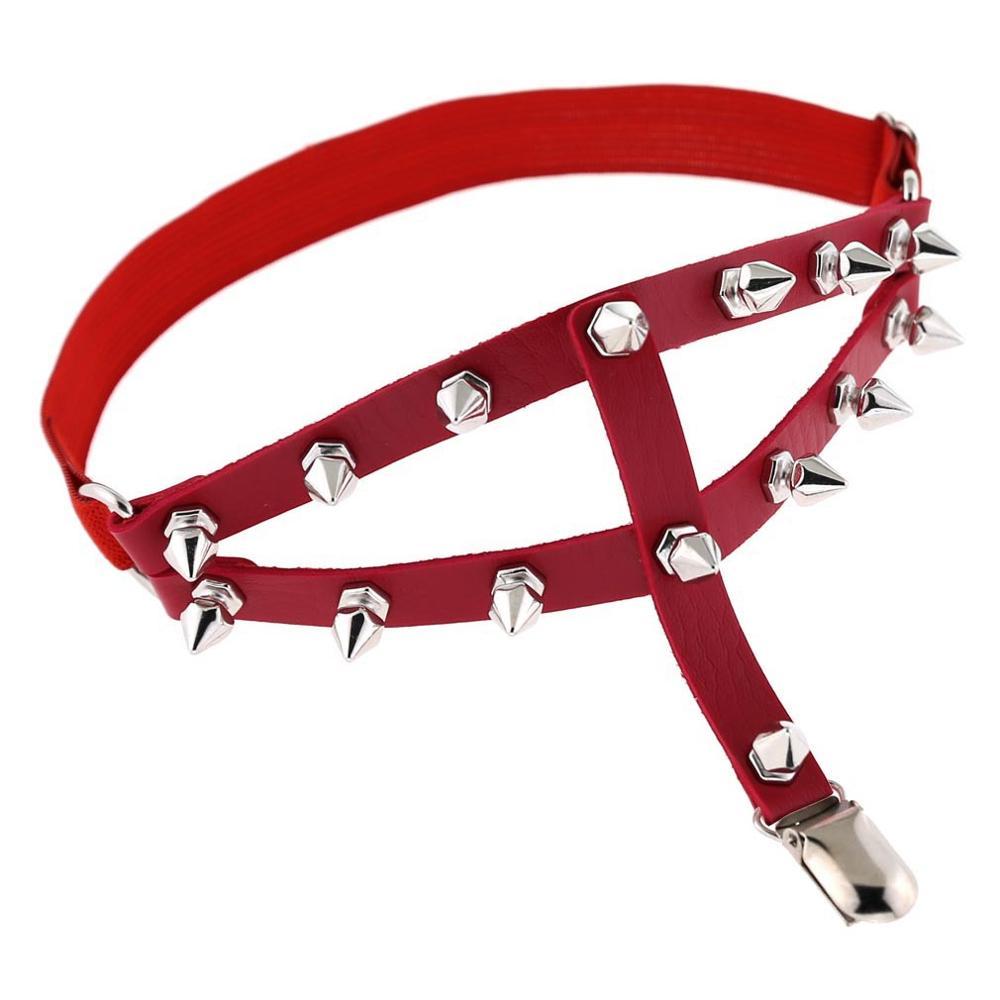 Spike Leg Garter - alternate view, shown with a person (2 of 2)