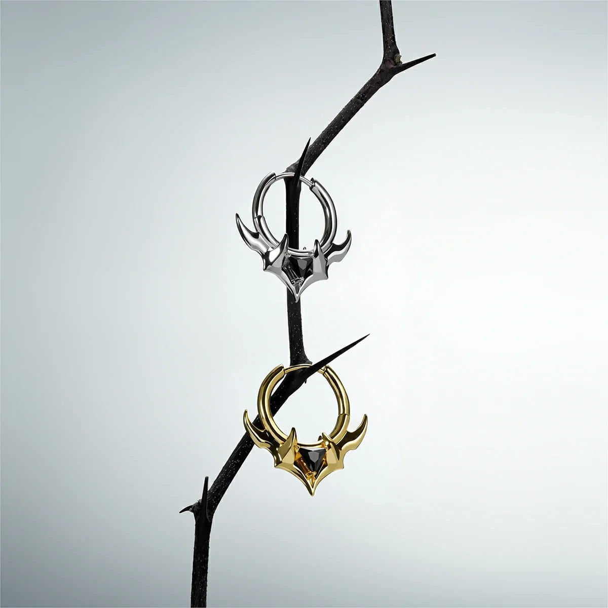 TRIDENT CREST STONE HOOPS EARRINGS
