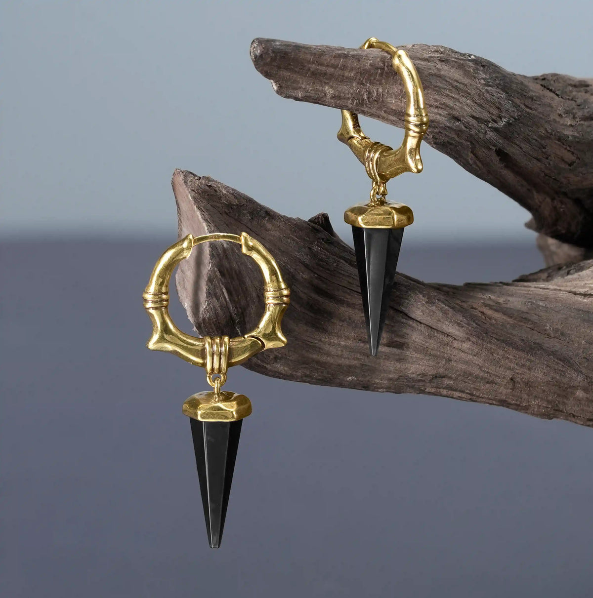 UNEARTHED SPIKE EARRINGS (GOLD-OBSIDIAN)