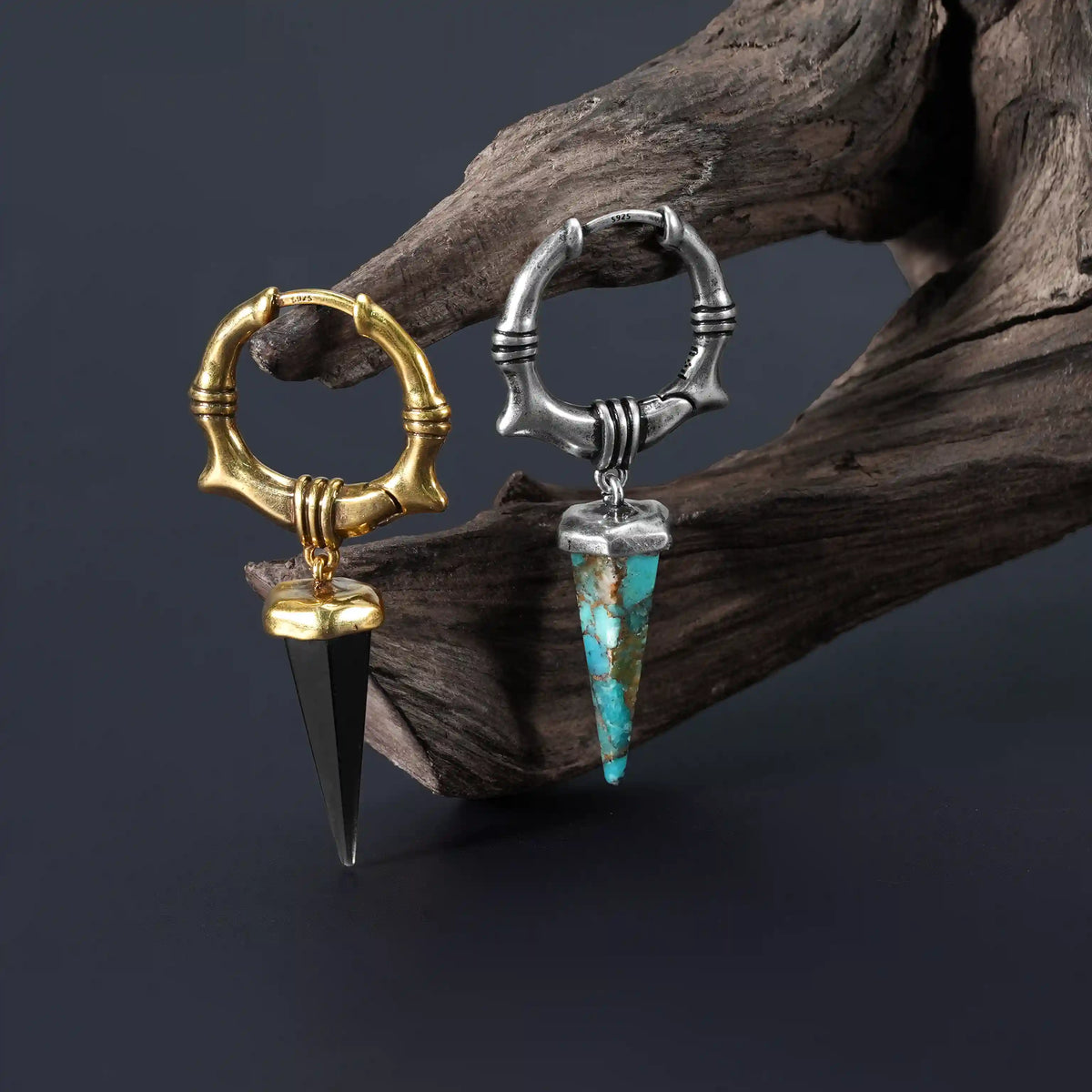 UNEARTHED SPIKE EARRINGS (GOLD-OBSIDIAN)