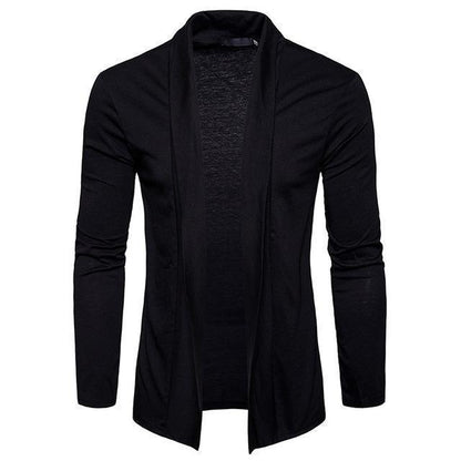 Men's Black Open-Front Shawl Knit Cardigan - front studio view (1 of 5)