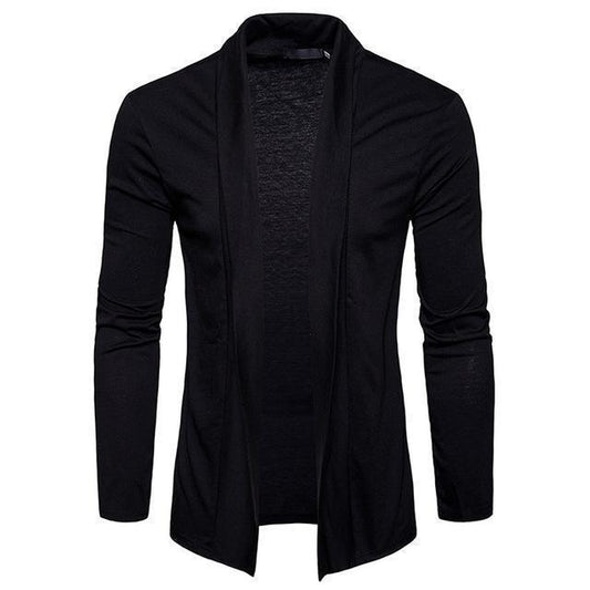 Men's Black Open-Front Shawl Knit Cardigan - front studio view (1 of 5)