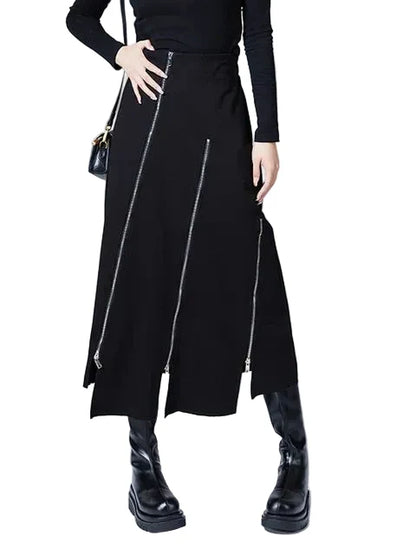 Women's Black Triple-Zip Split Midi Skirt - primary lifestyle photo (1 of 4)