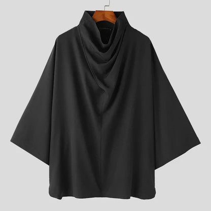 Black Blue Oversized Cowl Sleeve Shirt