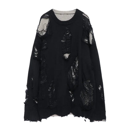 Men's Charcoal Distressed Layered Knit Sweater - alternate studio view (4 of 4)
