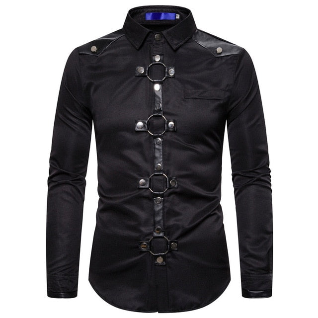 Men's Black Red Faux Leather Harness Shirt - front studio view (1 of 3)