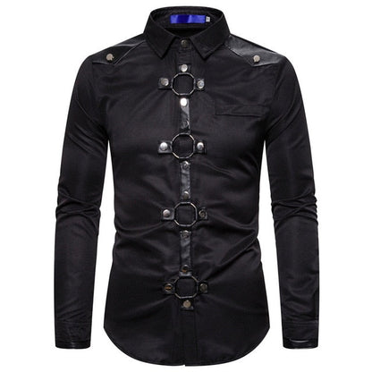 Men's Black Red Faux Leather Harness Shirt - front studio view (1 of 3)