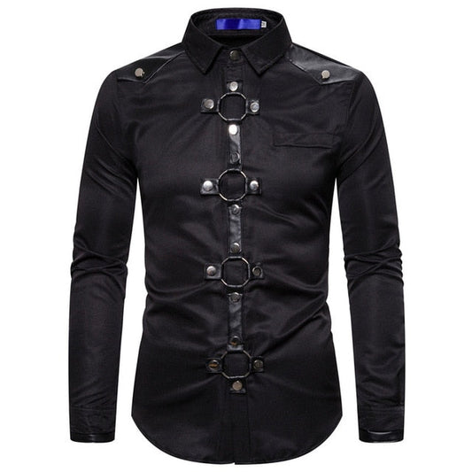 Men's Black Red Faux Leather Harness Shirt - front studio view (1 of 3)