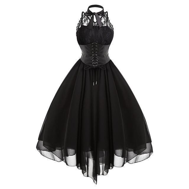 Women's Black Halter Lace Corset Midi Dress - front studio view (1 of 3)